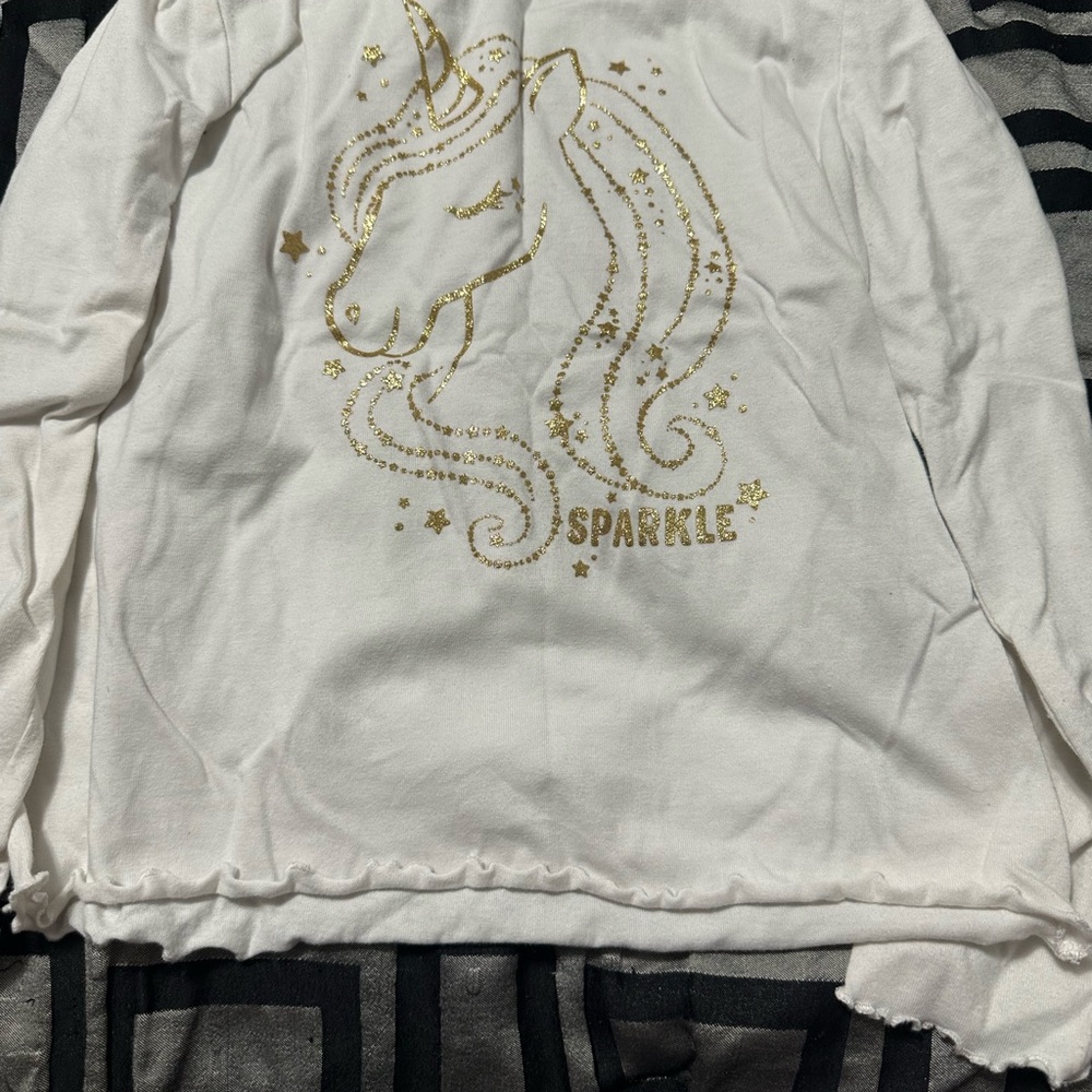 Kids' Long Sleeve Unicorn Shirt with Gold Accents